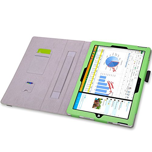 Tasche für Microsoft Surface Pro 3 mit praktischer Stand Funktion aus robustem Kunstleder und zusätzlicher Display-Schutz-Glas Panzerglas kombiniert Schutz und Design für Ihr Microsoft Surface Pro 3 Hülle Cover Case Grün von UC Express® - 6
