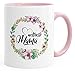 Produktbild MoonWorks Geschenk-Tasse Weltbeste Mama Geschenk für Mutter Muttertag Tasse mit Blumen und Innenfarbe Rosa Unisize