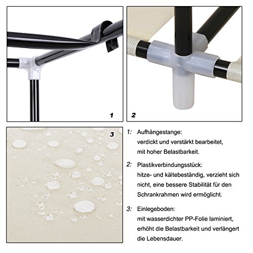 Songmics XXL 175 x 150 x 45 cm Kleiderschrank Faltschrank Drei hochrollbare Türen Campingschrank Beige LSF03M - 4
