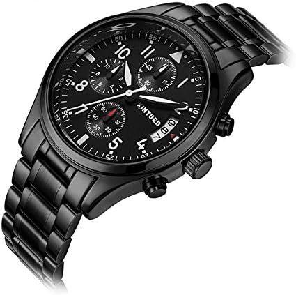 KINYUED Men's Fashion Multifunctional Stainless steel Sports Quartz Watch Stopwatch Business Watches Waterproof-Black