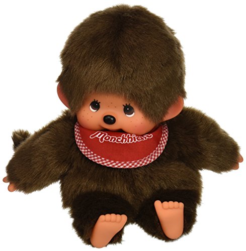 Sekiguchi Monchhichi - Muñeco Original marioneta de Mano Boy Mono de Peluche con Babero, Color Rojo