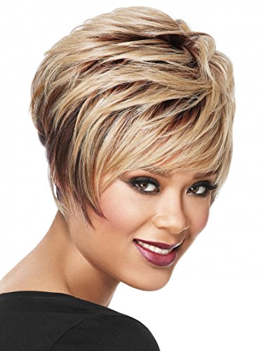 Kalyss Women's Short Mix Blonde Brown Heat Resistant Synthetic Fashion Hair Wigs for Daily use