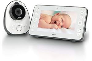 Baby Monitor Alecto con telecamera e schermo da 5" - Babyphone con funzione Talk-Back e visione notturna - Baby Monitor per interni con modalità Eco - Montaggio a parete incluso - Bianco/Grigio