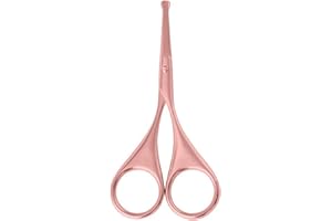 HUIBOHOU Premium Nose Hair Scissors Stainless Steel Curved Safety Blades with Rounded Tip for Trimming Small Details Facial Hair, Ear Hair, Eyebrow (1, Rose Gold)