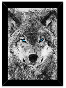 TIED RIBBONS White Wolf With Blue Eyes Wall Decorative Hanging Art Illustration, Animal Lover Framed Poster for Kids Room Boys Room Hall Living Room Bedroom Restaurants, cafes and Home Decor