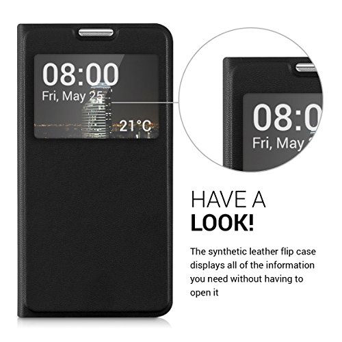 kwmobile Funda para LG K7 - Case estilo libro de cuero sint  tico con ventanilla - Flip Cover plegable negro