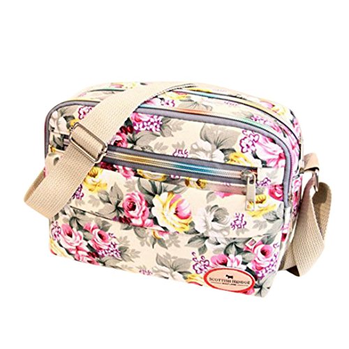 OHQ 2018 Fashion Women's Vintage Floral Printed Canvas Crossbody Bag  Shoulder Bag Messenger Bag Cosmetic Bag Handbag for Women Female bag (White)