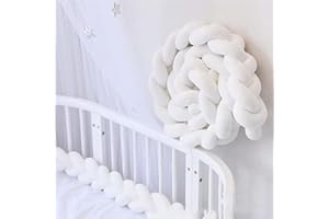 ‎BETTSCHLANGE Bettschlange Geflochten, Baby, Babybett Umrandungen, Kantenschutz Bettumrandung Knotenkissen, Seitenschläferkissen, Baumwolle Schlafkissen Kissen,Weiß,300cm