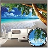 GREAT ART papier peint - palmiers de plage - décoration murale rêve des Caraïbes plage baie paradis paradisiaque île nature palmiers tropiques ciel bleu été papier peint mur papier peint photo affiche mur décor (336 x 238 cm)