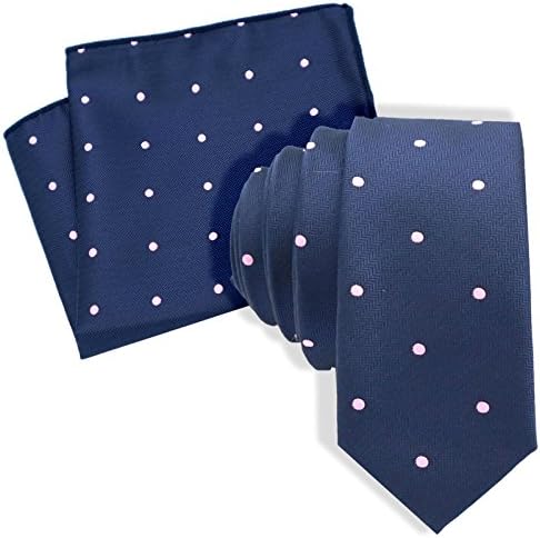 NAVY BLUE WITH BRIGHT PINK POLKA DOT SPOT BRIGHT PATTERN DESIGN PATTERN TIE HANDKERCHIEF 146cm X 5CM THIN SKINNY SLIM TIES WITH MATCHING HANKY HANDKERCHIEF SILK BLEND POCKET SQUARE BIRTHDAY WEDDING