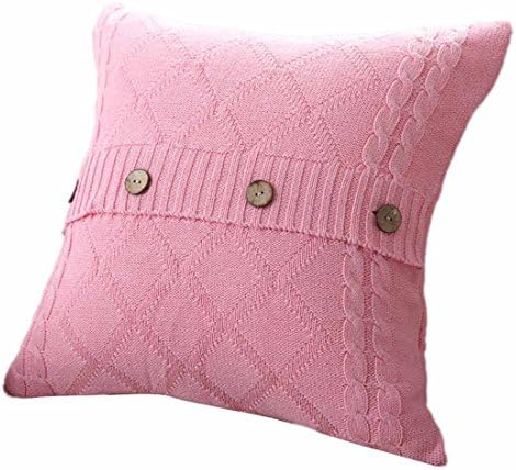 18 x 18 Cushion Cover,Moonuy,18 x 18 Cushion Cover Pink,45cm*45cm Pillow Case Knitting Button Throw Pillow Cases Cafe Sofa Cushion Cover Home Decor (Pink)