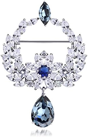 Women's Premium Brooch With Swarovski Elements Crystal Brooch Atmospheric Accessories Women Brooch Pins Droplets Alloy Pin,Blue-OneSize