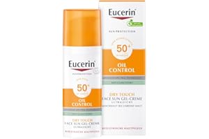 Eucerin Oil Control Sun Face Gel-Cream LSF 50+ 50 ml, unparfümierte Sonnencreme mit Dry Touch für empfindliche, fettige und zu Akne neigende Haut, schnell einziehender Sonnenschutz mit UV-Filter