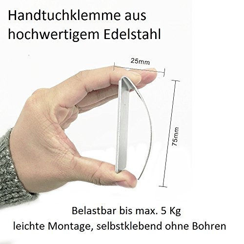 Handtuchklemme Selbstklebend aus Edelstahl 75 x 50 mm in Silber (2stk) - 2