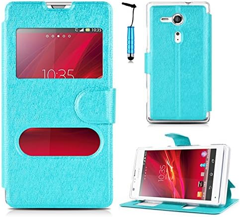 Magic Global Gadgets - L.Blue / Turquoise Leather Book Smart Flip Case Cover For Sony Xperia SP M35H / HSPA C5302 / LTE C5303 / LTE C5306 With Magnetic Closure + Media Stand + Fitted Silicone Gel Frame Inside + Screen Guard &amp; Stylus Pen