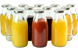 gouveo Juego de 12 botellas de zumo de 250 ml con tapón de rosca plateado - Botella de cristal de 0,25 l con tapón TO43 - Botella vacía para zumo, batido, limonada (SF250S)
