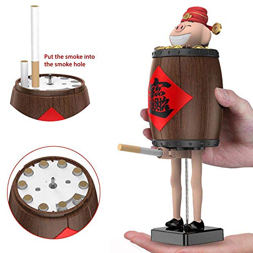 Preisvergleich Produktbild Zigarettenspender, automatischer Zigarettenetui, Lucky Schwein, dekoratives Holzfass Zigarettenschachtel für 10 Zigaretten, modisch, elastisch