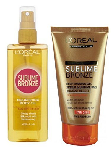L'Oreal Sublime Bronze SELF TANNING DUO - Nourishing Body Oil 150ml + SELF TANNING GEL Face & Body Tinted & Shimmering FAIR 150ml