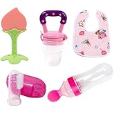 DKB Fruit Feeder Pacifier (1 Pcs) with 1 PCS Silicone Food Dispensing Spoon 90ML and 1 pcs Fruit Teether 1pcs Finger Brush 1 