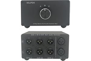 SOLUPEAK Caja de interruptores de audio balanceada XLR de 1 en 3 salidas, convertidor estéreo XLR de 3 canales, fuente de señal pasiva, selector de entrada de audio, divisor de 1 a 3 cajas (X103)