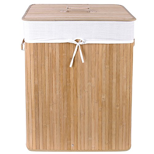 Songmics faltbar Bambus Wäschekorb 100 L (62,5 x 52 x 32 cm) Wäschebox mit Wäschesack zum Herausnehmen natur LCB63Y - 8