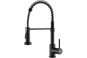 APPASO Grifo de cocina negro con resorte helicoidal, grifos de fregadero de doble caño de 360°, grifo de cocina, alta presión, negro mate