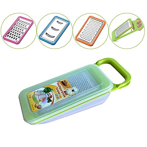 Tenta Kitchen Good Grips Complete Grater & Slicer Set 4 in 1 Onion Chopper, Vegetable Slicer, Fruit and Cheese Cutter Container With Storage Lid (Green)