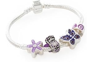 THE ULTIMATE CHARM COMPANY Liberty Charms Children's Purple Fairy Silver Plated Charm Bead Bracelet