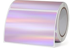 ‎FINDAT FINDAT Holographische Thermo-Etiketten 76 x 50 mm Violette Rolle Wasserfestes Vinyl Selbstklebend Bedruckbare Laser Thermo-Aufkleber für Logo Design Dankeskarten QR Preis 200 Stück
