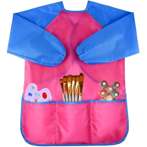 SPIRIT – Tablier De Peinture Imperméable Rose Pour Enfants De 3 à 8 Ans – 3 Poches, Fermeture Velcro, 60x45x55 Cm