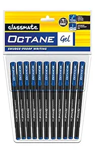 Classmate Octane- Blue Gel Pens (pack Of 11) Smooth Writing Pens| Water-proof Ink For Smudge-free Writing| Preferred By Students For Exam & Class Notes| Study At Home Essentials