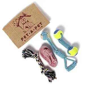 Pet a pet Dog Toys, Cotton Blend Rope Chew Toys for Teething, Training, and Playing, Suitable for Small, Medium, and Large Dogs, and Puppies, 4 in 1 Combo, Multicolour