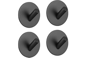 LYLIN Ganchos Adhesivos para Pared, Ganchos Adhesivos para colgar Albornoz Ropas Trapos de Acero Inoxidable, colgador toalla sin Taladro para Baño, Cocina y Baño (Inclinación, Negro 4 Pcs)
