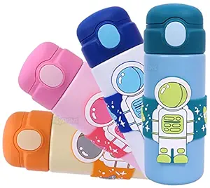 Toyshine Insulated Hot n Cold Astronaut Water Bottle for Kids Steel Flask Metal Thermos, Spill Proof Cap Closure, BPA Free for School Home, Silicon Gripper Childrens Drinkware, 500 ML, Blue