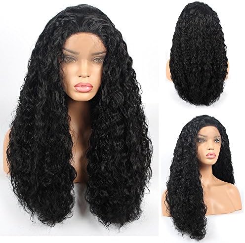Stylistlee 250% Density Black Loose Curly Wigs Synthetic Lace Front Wigs Heat Resistant Synthetic Wigs 24-26Inch