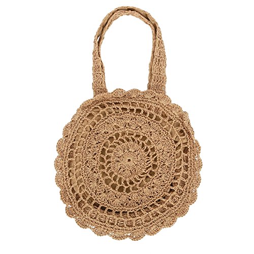 Fancylande Sac de plag,Grande Fleur Papier chaîne tissée Sac de Rangement Sac de Rangement à la Main Bohème Paille Cercle Plage Sac à Main