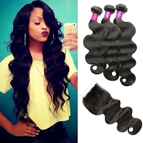 CGG Malaysian Hair 3 Bundles Human Virgin Hair Malaysian Body Wave Bundles Hair Weave Human Hair Extension Malaysian Virgin Hair Body Wave Natural Color (16" 18" 20"+14" Free Part)