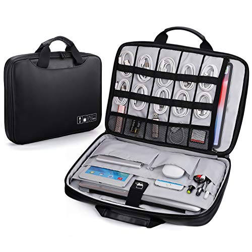 Vemingo Laptoptasche 14 Zoll Aktentasche Kabeltasche Elektronik Zubehör Organizer Tasche, Wasserdicht Notebooktasche für 15 Zoll MacBook, Tablet, Ladegerät, Netzteil, Maus, Powerbank (Schwarz)