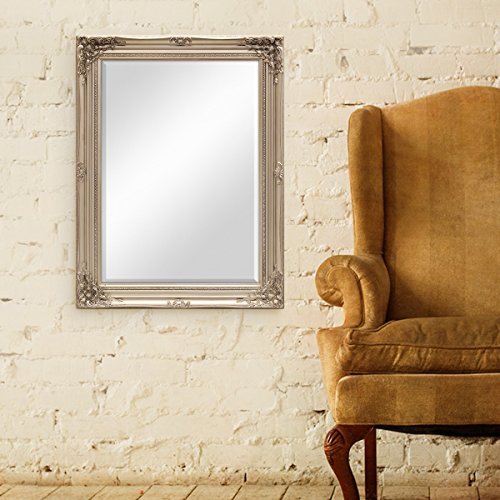 Wand-Spiegel im Barock-Rahmen Antik Silber mit Facettenschliff 64×84 cm / Spiegelfläche 50×70 cm - 2