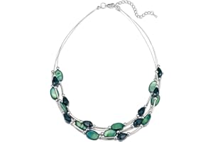 BULINLIN Crystal Layered Statement Necklace for Women, Shell Choker Necklace with Chunky Silver Metal Fashion Jewelry Gifts for Her