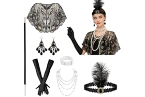 TOPBELIEF 7PCS 1920s Accessories for Women, Flapper Great Gatsby Costume, Roaring 20s Accessories, Ladies Charleston Fancy Dress Up for Halloween, Christmas, Carnival