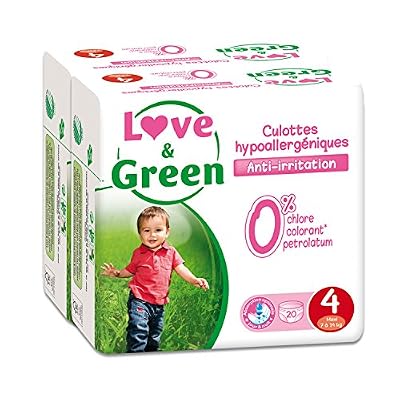 Love & Green - Pack de 20 Culottes Hypoallergéniques - Taille 4 (7-14 kg) - Lot de 2