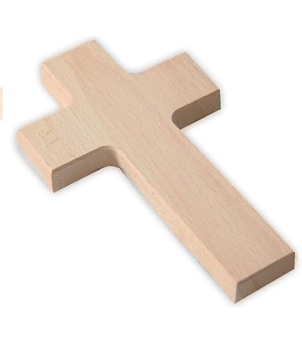 Croix En Bois Avec Socle - Décoration Religieuse En Hêtre Naturel Pour Autel, Baptême Ou Intérieur, 12x5,7 Cm