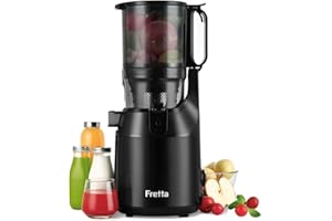 ‎FRETTA Fretta Juicer Slow Juicer with 135 mm - 1.8 L XXL Opening, Juicer Vegetables and Fruit, 250 W MAX Masticating for Whole Fruits, Easy to Clean, BPA-Free, Tritan Material (Black)