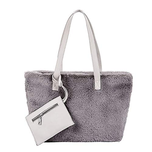 Preisvergleich Produktbild REALIKE Damen Plüsch Zweiteilige Umhängetasche Tote Hochwertigem Einfarbig Reißverschluss Schultertasche Billige Wild Reisetaschen Einkaufstasche Messenger Tasche