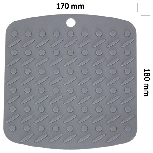 Oxid7® Topf-Untersetzer aus Silikon | 5er Set | Hitzebeständig | Spülmaschinenfest | Topflappen flexibel 18 x 17 cm | Farbe: Einfarbig Grau - 2