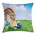 Produktbild Easter Throw Pillow Cushion Cover by, Little Rabbit in Basket on Field Grass Under Cloudy Sky Fun Friendly Festive Art Print, Decorative Square Accent Pillow Case, 18 X 18 Inches, Multi