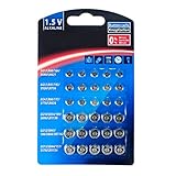Akku-King 30er Knopfzellen-Set: AG1 / LR60, AG3 / LR41, AG4 / LR66, AG10 / LR54, AG12 / LR43, AG13 / LR44 - Alkali-Mangan-Batterie - 1,5 V