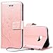 Produktbild VemMore Samsung Galaxy A3 / 2017 Hülle Brieftasche Case Premium Lederhülle Embossed Flower Design Flip Magnetic Closure Shell PU Leder Stand Halter Ledertasche Kreditkarte Geld Slots Cover Skin Schutzhülle mit Rose Gold