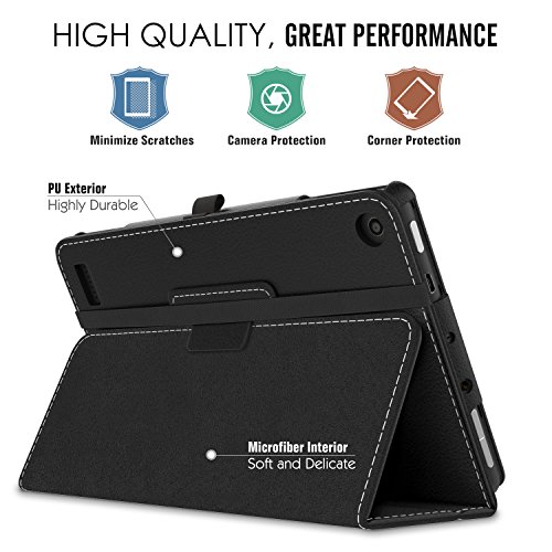 MoKo Hülle für All-New Amazon Fire 7 Tablet (7 Zoll – 7. Generation, 2017 Modell) – Kunstleder Ständer Schutzhülle Smart Cover mit Auto Sleep/Wake up Funktion, Stift-Schleife und Stanfunktion für das neue Fire 7 2017, Schwarz - 3